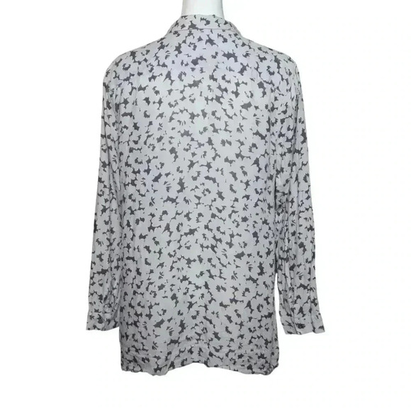 J. Jill Womens Size Large Off-White Gray Floral Love Linen Button Down Shirt - Picture 5 of 8